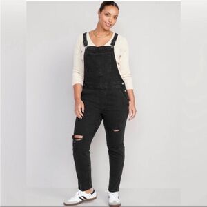 Old Navy Black Straight Denim Overalls Ripped Jeans